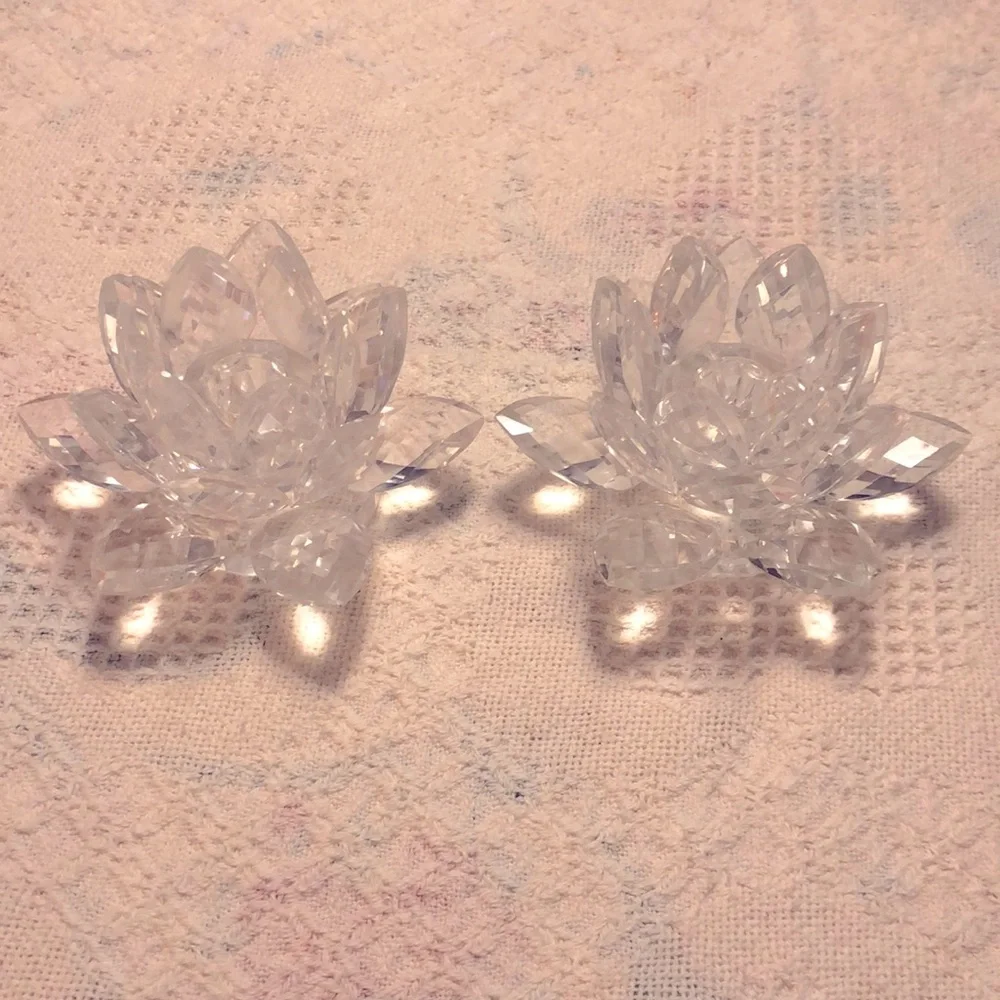 Crystal Lotus Candle Holders 5”x 3.25”